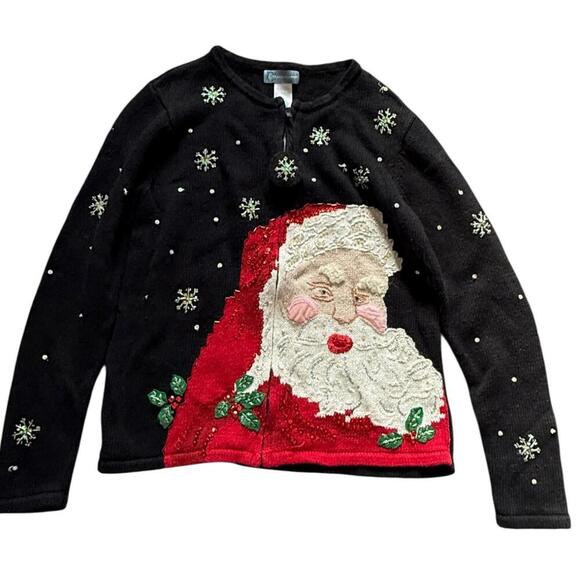 Classic Elements Santa Face Embroidered Cardigan S - Picture 1 of 7